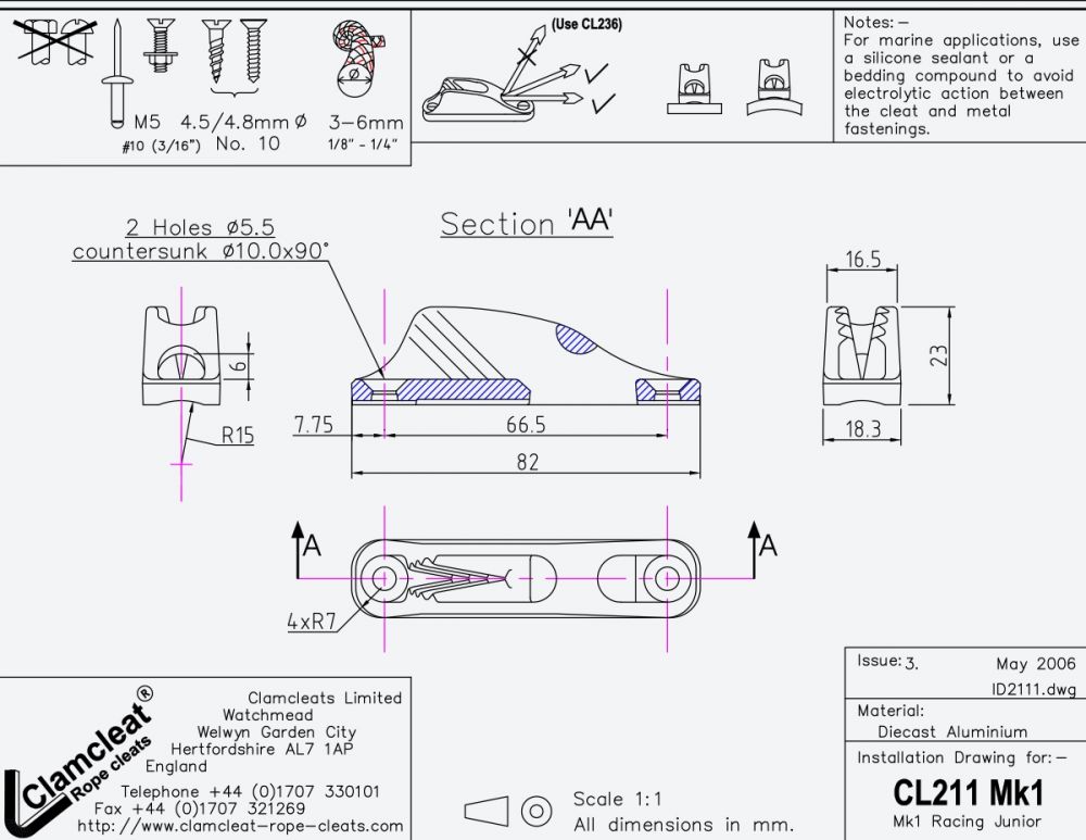 CLAMCLEAT Racing Junior MK-1, für Leine 3-6mm