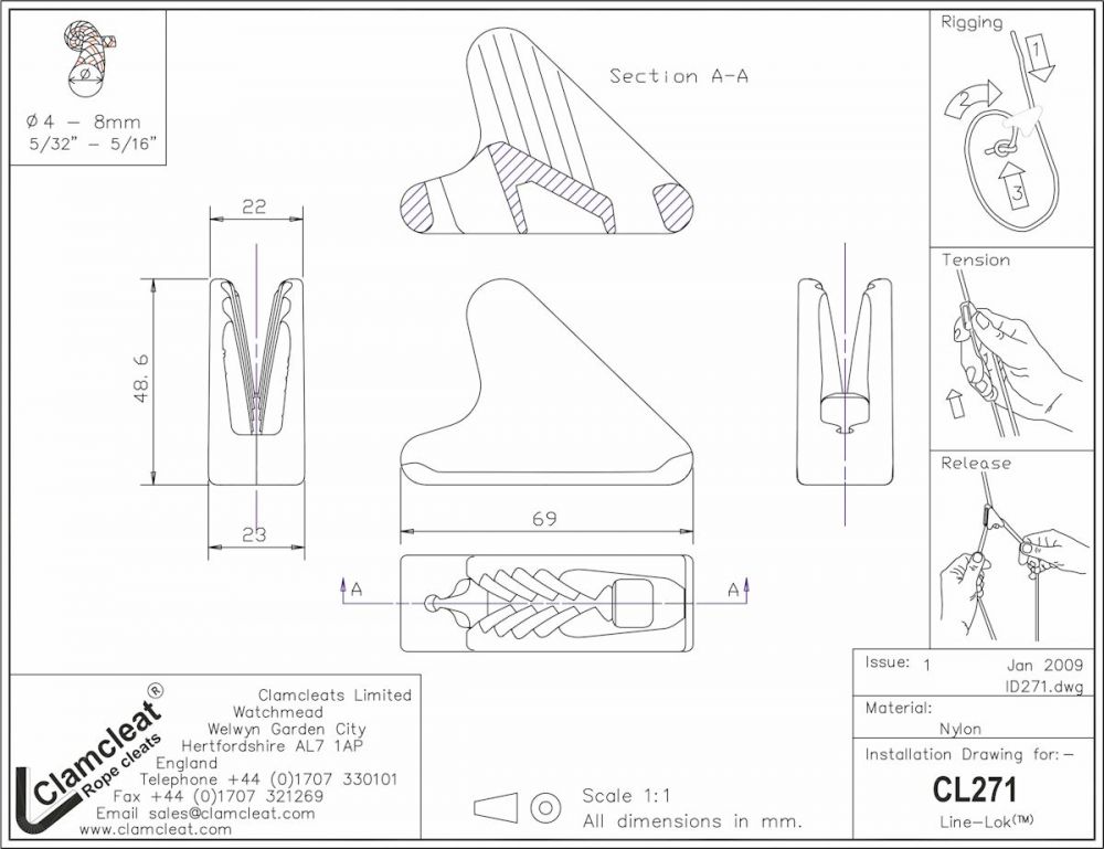 CLAMCLEAT Line Lok™ Large Zeltleinenspanner, für Leine 4-8mm
