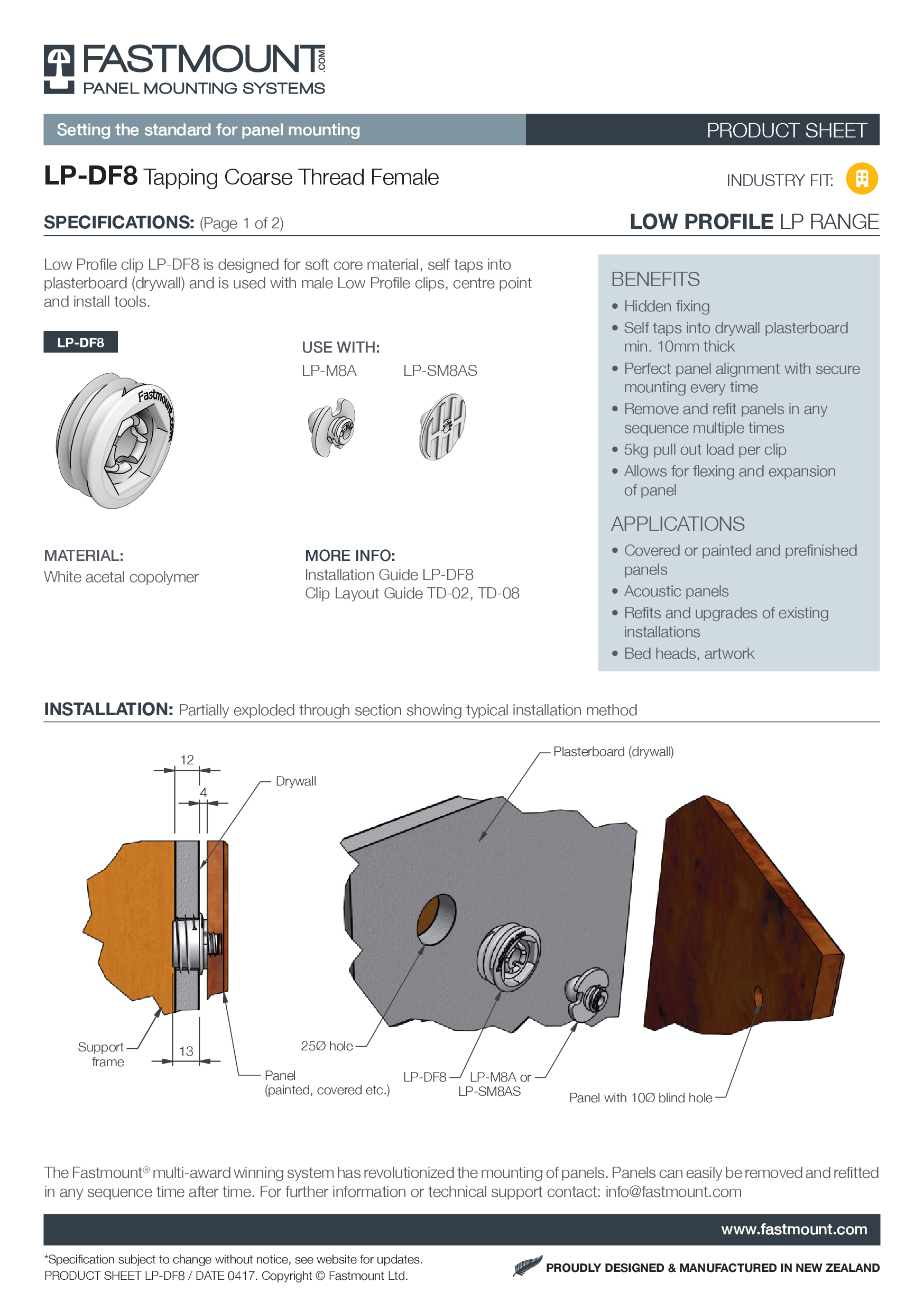 FASTMOUNT Low Profile Buchse LP-DF8 selbstschneidend
