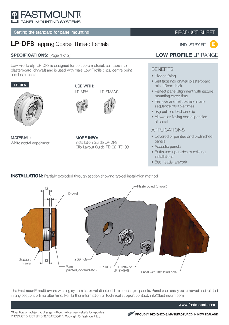 Fastmount™ Low Profile Buchse LP-DF8 selbstschneidend