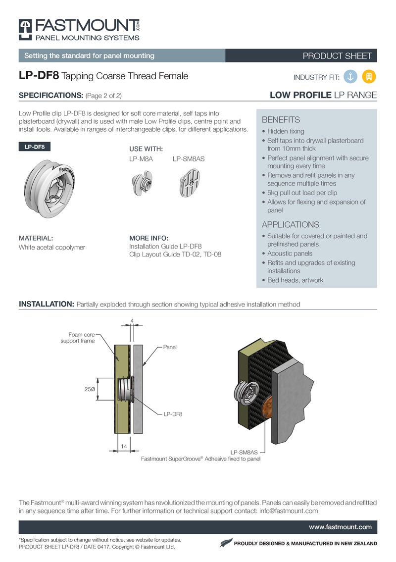 Fastmount™ Low Profile Buchse LP-DF8 selbstschneidend