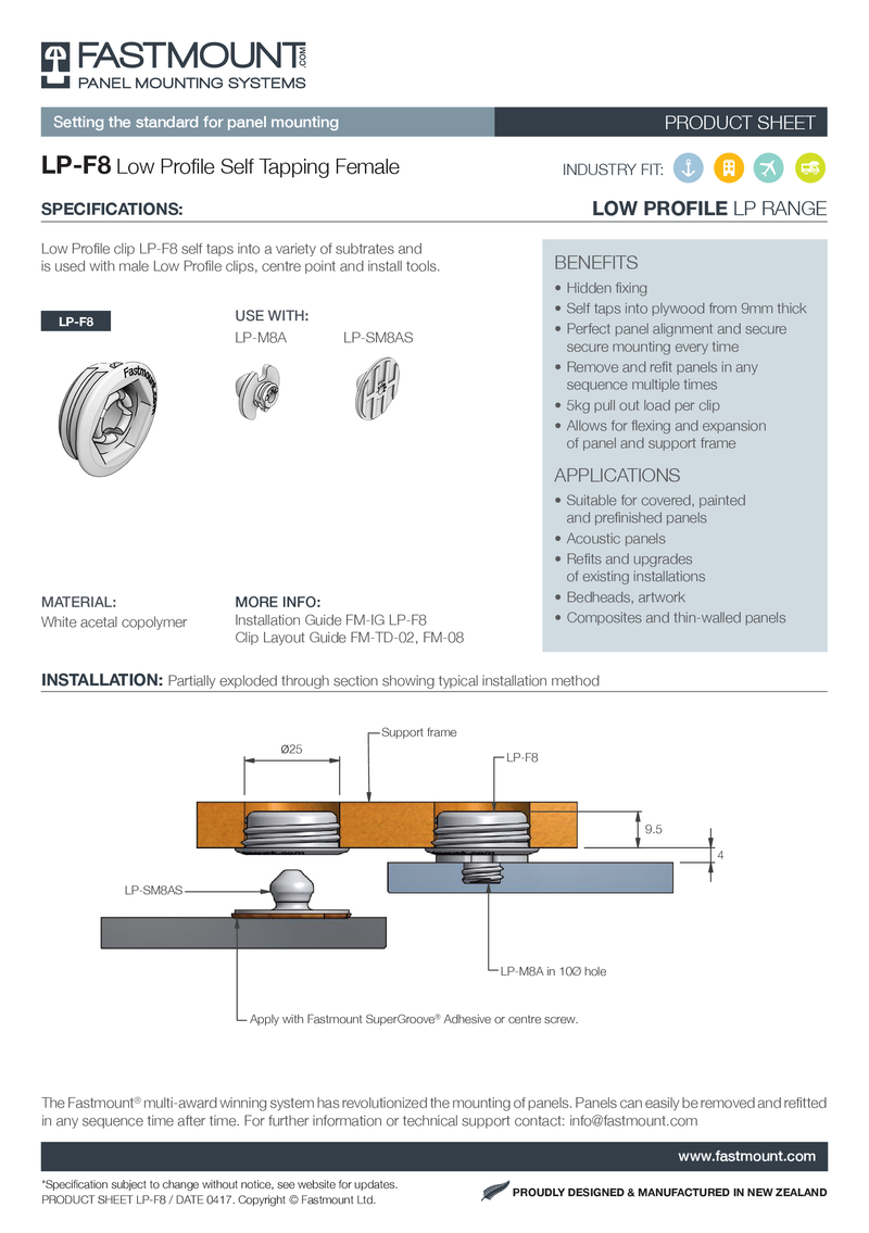 Fastmount™ Low Profile Buchse LP-F8 selbstschneidend