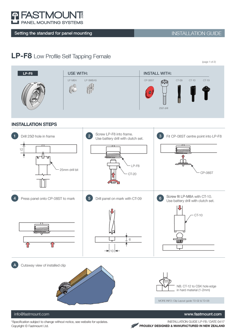 Fastmount™ Low Profile Buchse LP-F8 selbstschneidend