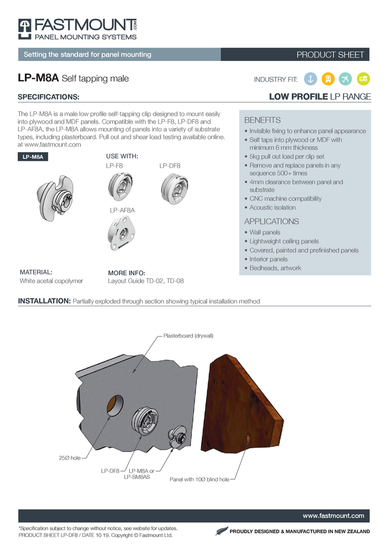 Fastmount™ Low Profile Clip LP-M8A selbstschneidend (5kg)