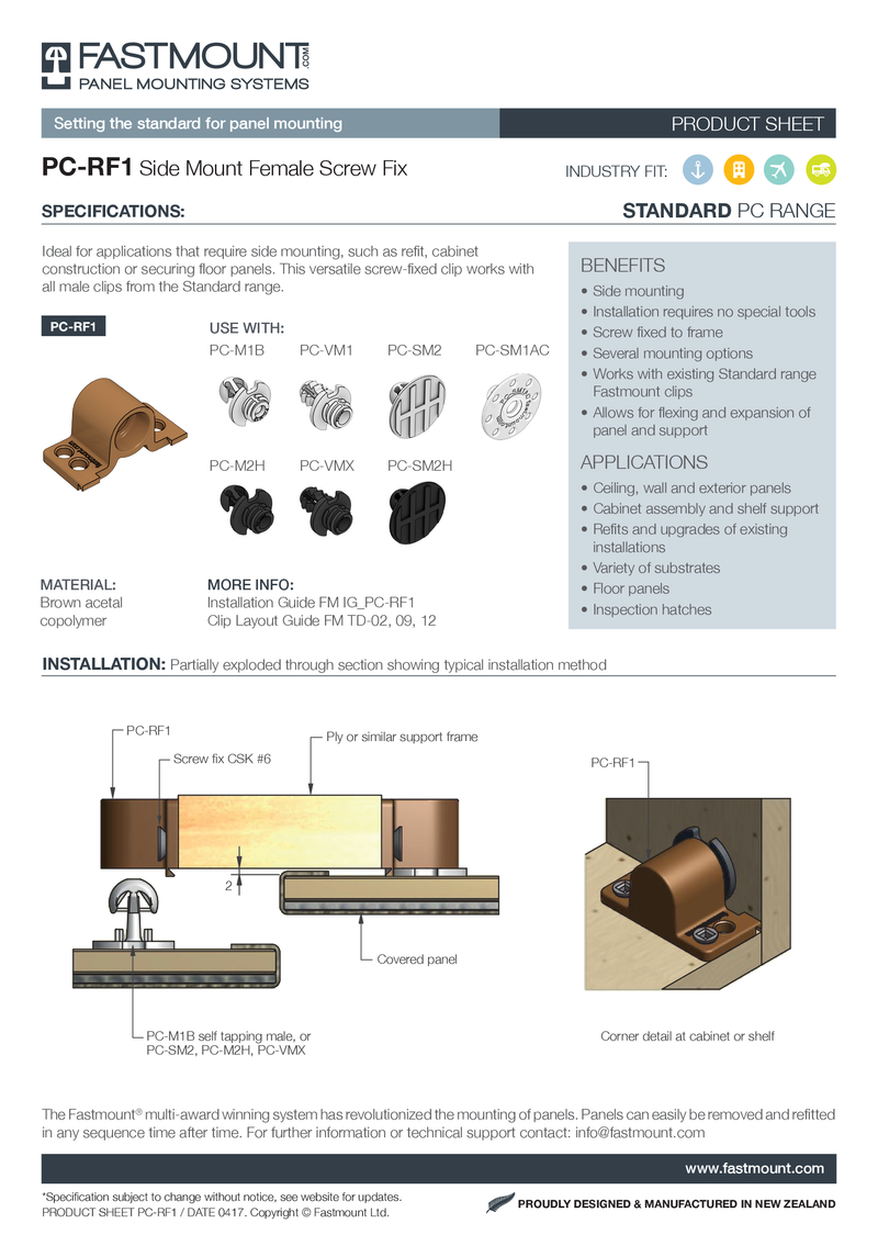 Fastmount™ Standard Buchse PC-RF1 Seitenmontage