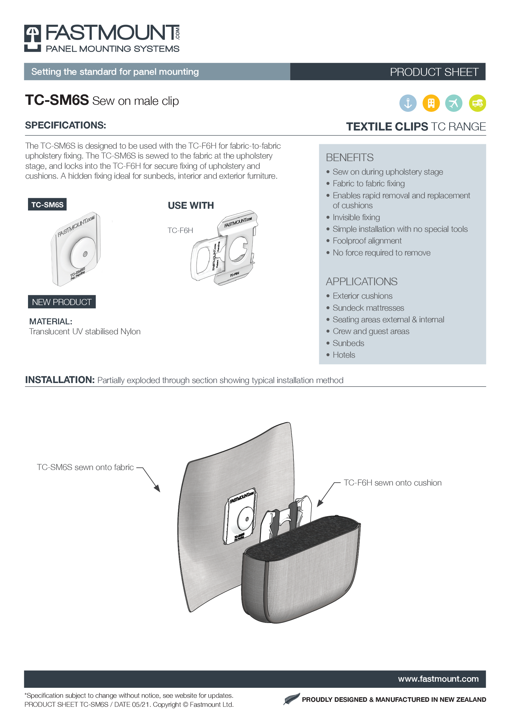 FASTMOUNT Textil Clip TC-SM6S zum Annähen