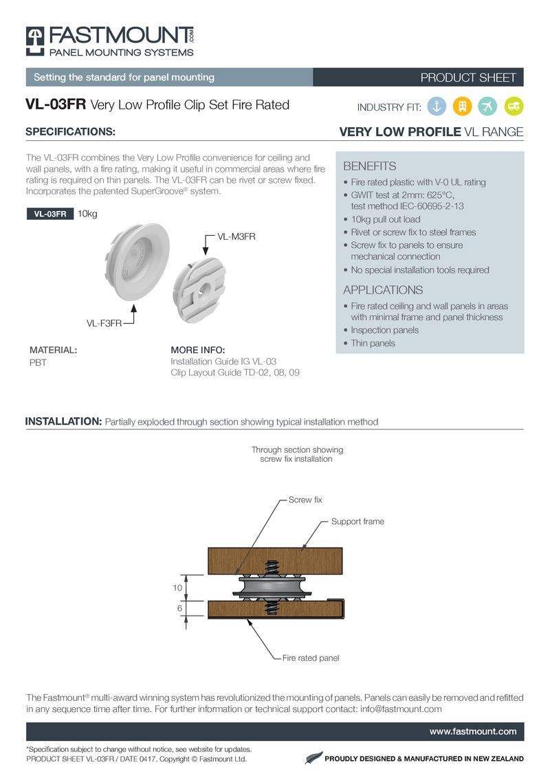 Fastmount™ Very Low Profile Buchse VL-F3FR flammenhemmend (5kg)