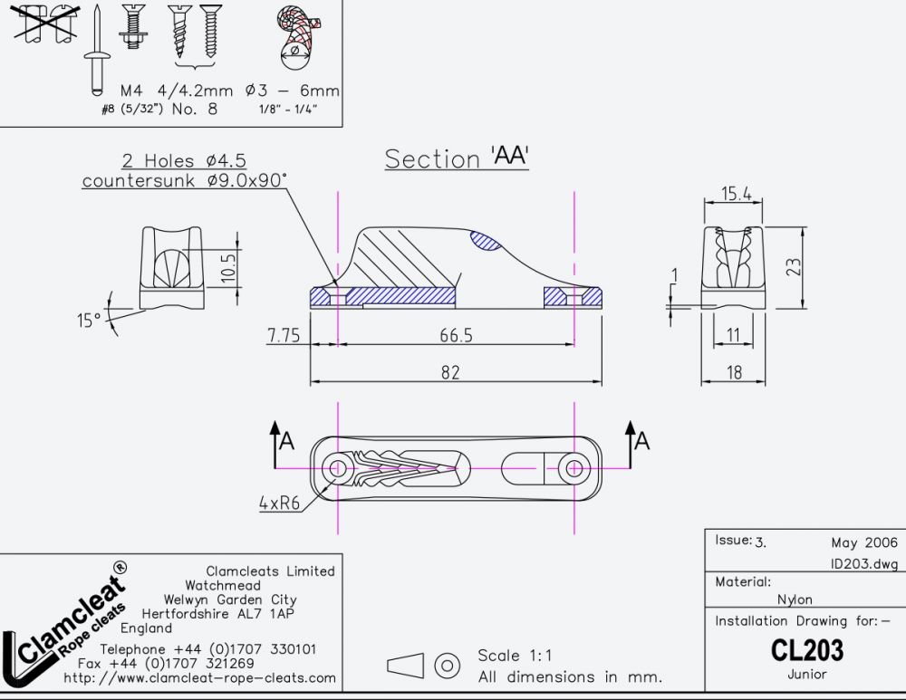 CLAMCLEAT Junior, für Leine 3-6mm
