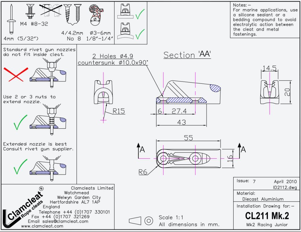 CLAMCLEAT Racing Junior MK-2, für Leine 3-6mm