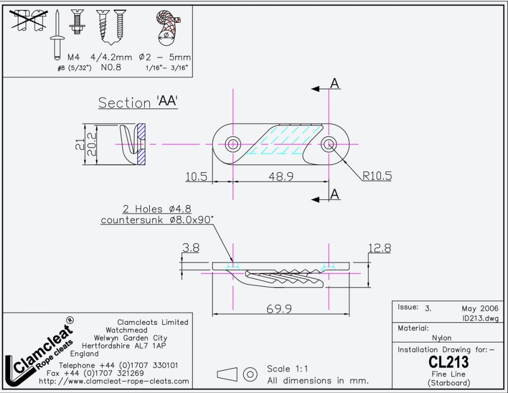 CLAMCLEAT Fine Line, für Leine 2-5mm