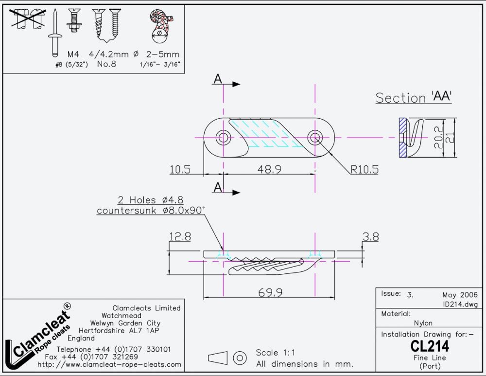 CLAMCLEAT Fine Line, für Leine 2-5mm