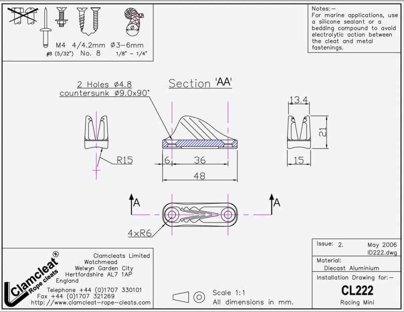 Clamcleat™ Racing Mini, für Leine 3-6mm