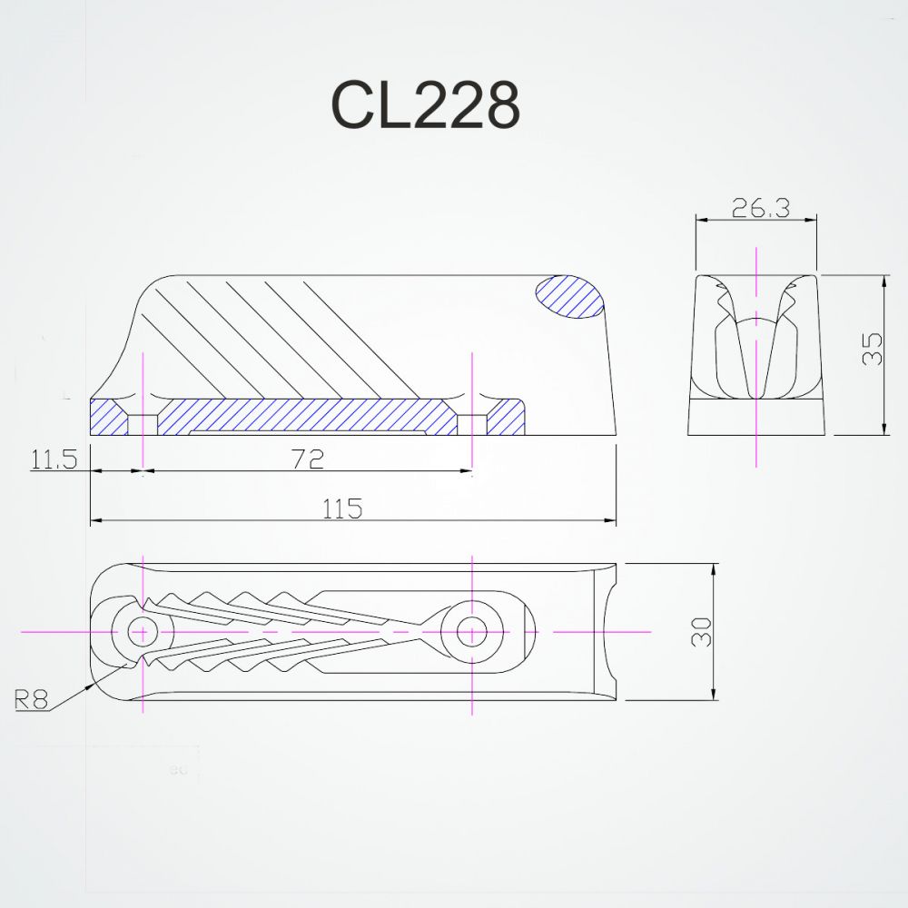 CLAMCLEAT vertical, für Leine 6-12mm