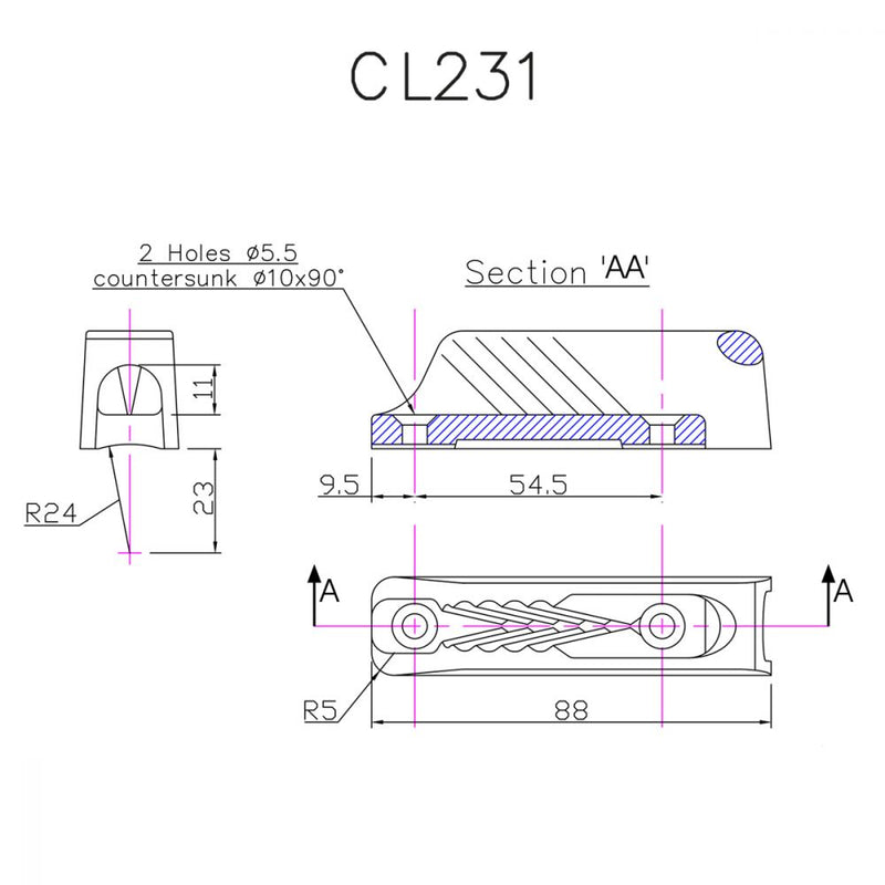 Clamcleat™ Midi mit Führungsauge, für Leine 4-8mm
