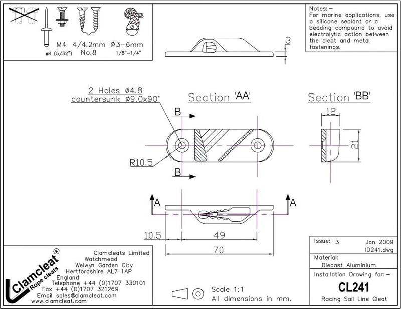 Clamcleat™ Racing Sail Line Cleat, für Leine 3-6mm