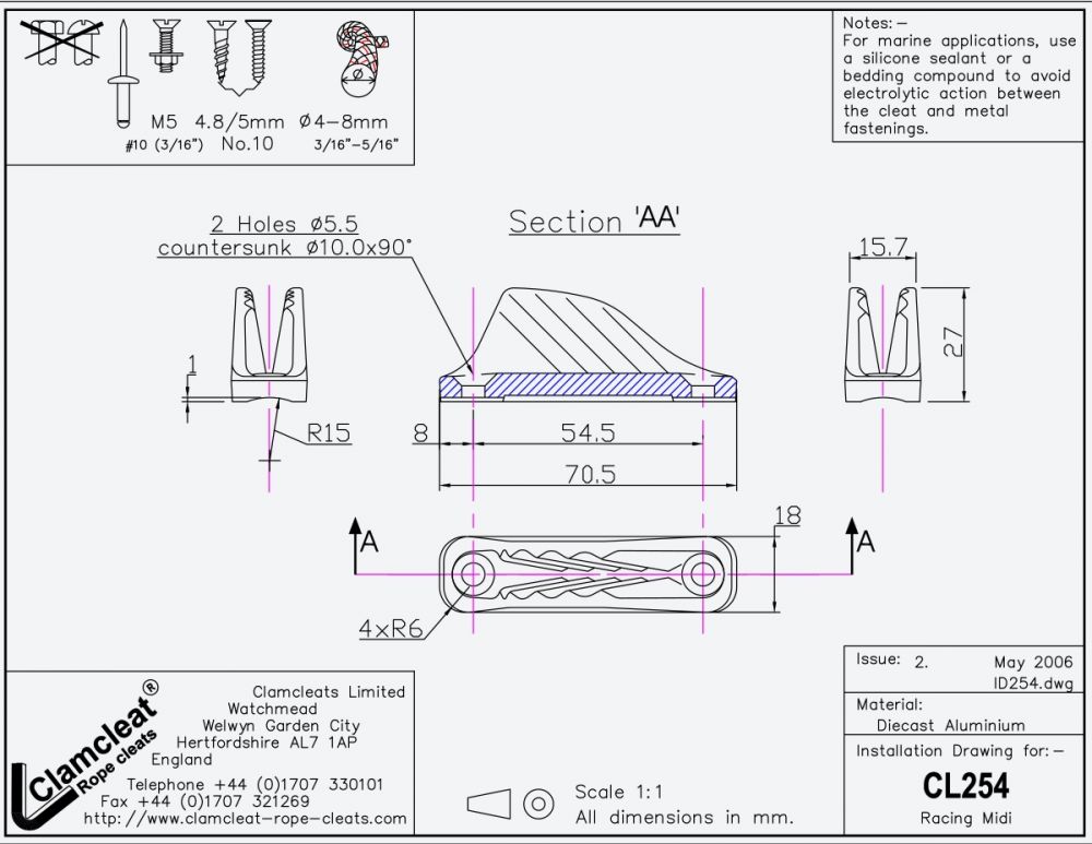 CLAMCLEAT Racing Midi, für Leine 4-8mm