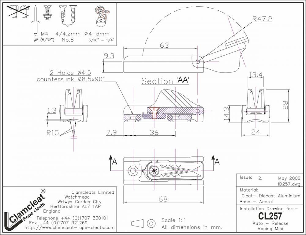 CLAMCLEAT Auto-Release Ruderblattklemme