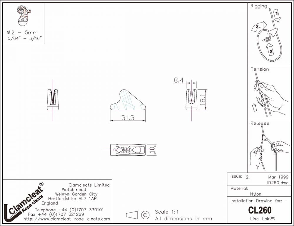 CLAMCLEAT Line Lok™ Zeltleinenspanner, für Leine 2-5mm
