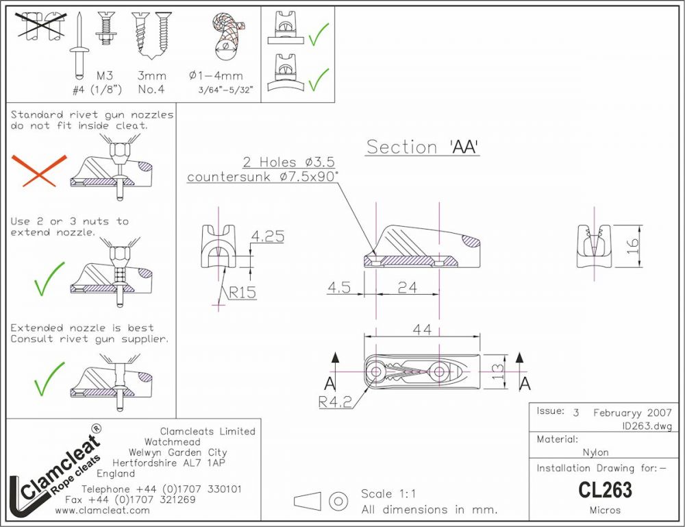 CLAMCLEAT Micros, für Leine 1-4mm