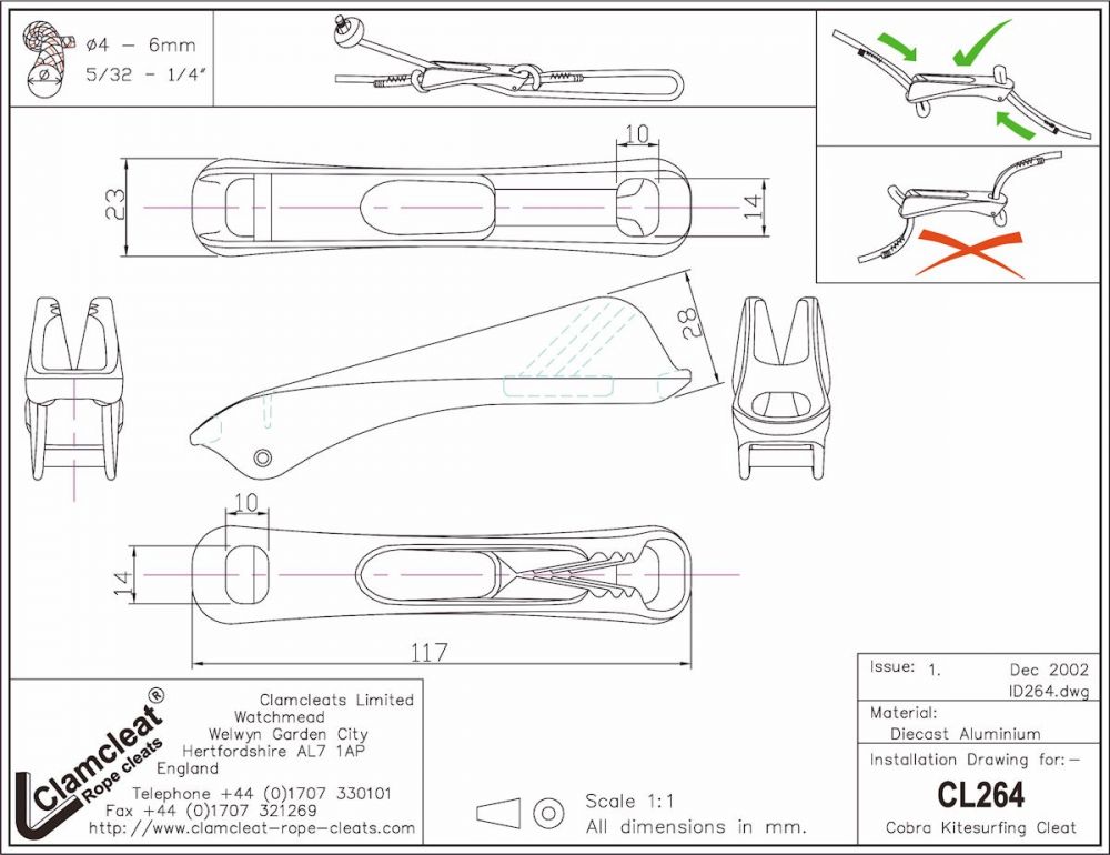 CLAMCLEAT Cobra Cleat, für Leine 4-6mm