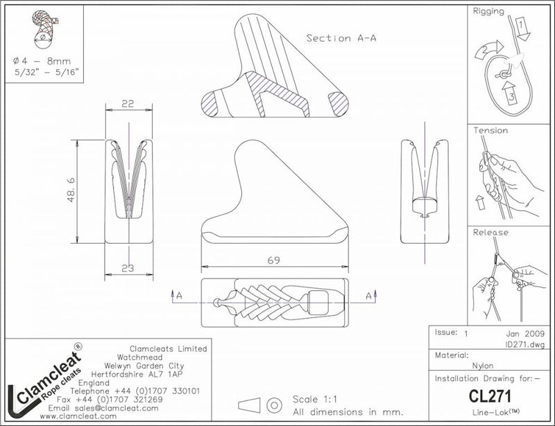 Clamcleat™ Line Lok™ Large Zeltleinenspanner, für Leine 4-8mm