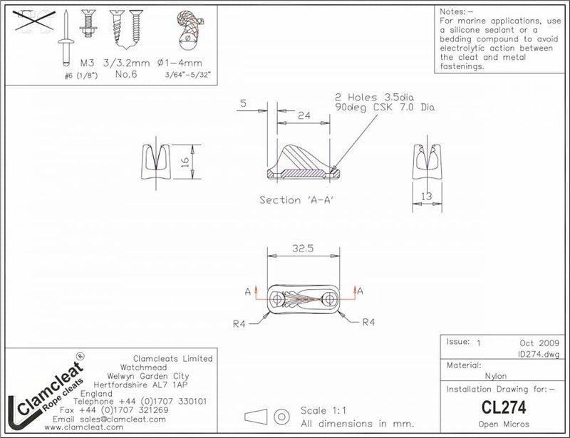 Clamcleat™ Open Micros, für Leine 1-4mm