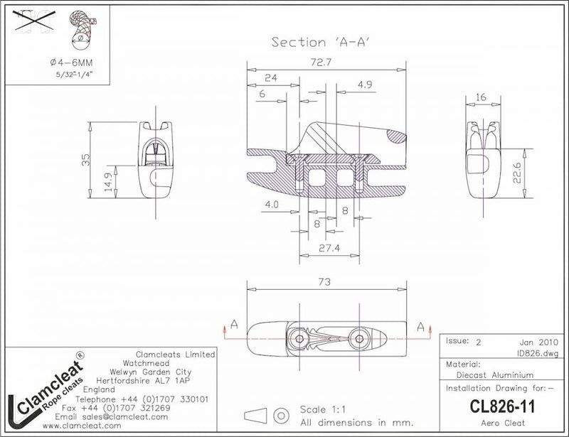 Clamcleat™ Aerocleat  mit CL211 MK-2