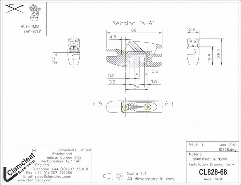 Clamcleat™ Aerocleat mit CL268 Racing Micros