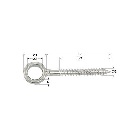 Ringschraube mit Holzgewinde und Kragen aus Edelstahl A2 (AISI304) VE=10 Stk.